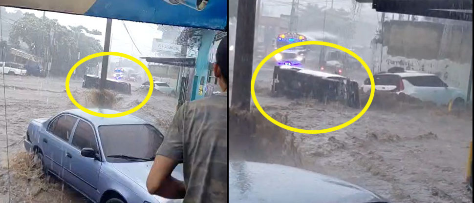 Correntada de agua arrastra vehículo en Santa Ana