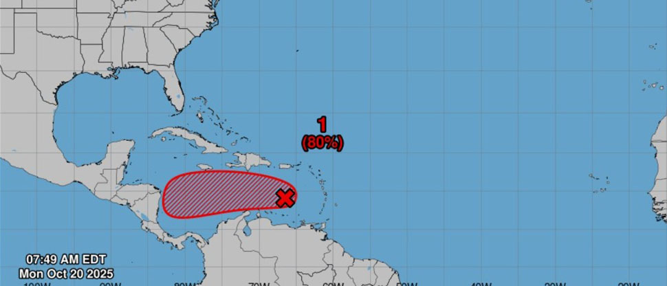 Onda Tropical localizada en el caribe está con un 80% de convertirse en Ciclón