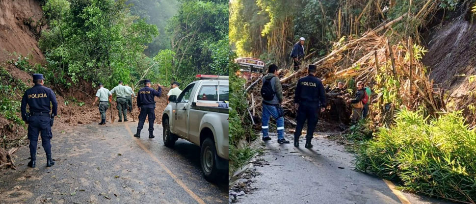 Autoridades remueven escombros por derrumbe en calle a Comasagua