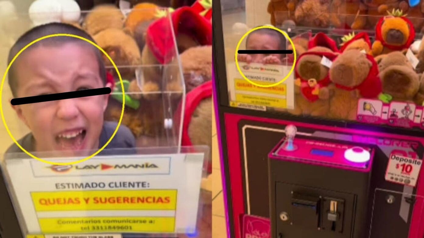Travesuras: niño queda atrapado dentro de una máquina de peluches