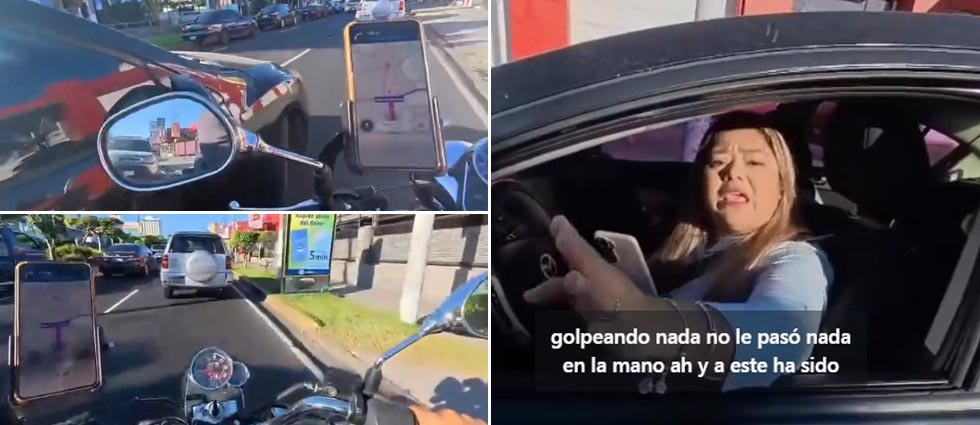 Denuncian a distraída conductora que pudo ocasionar un siniestro vial al invadir carril de un motociclista