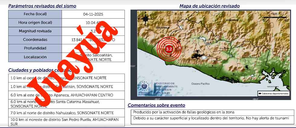 MARN no descarta sismos de mayor fuerza en Juayúa: «Históricamente ha mostrado sismicidad de mayor magnitud»