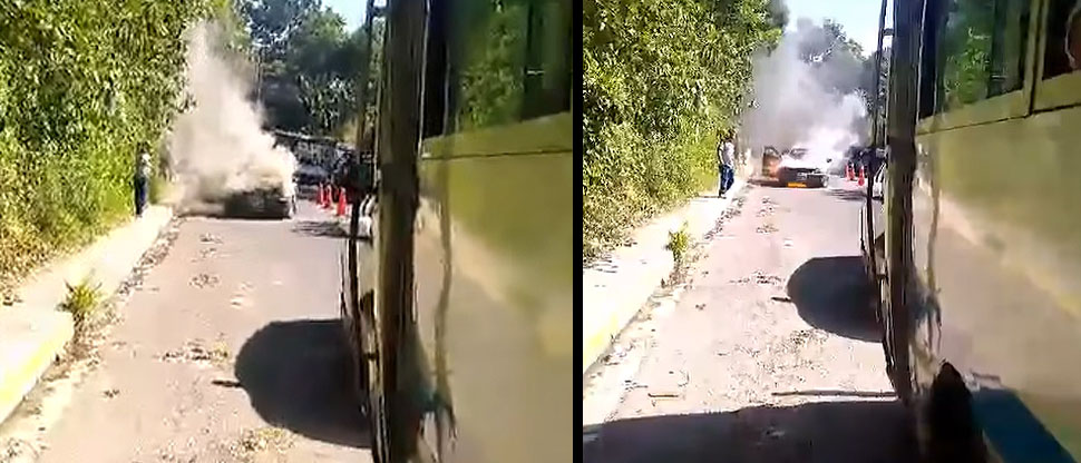 Conductor vive momentos de angustia al ver su vehículo incendiándose en Apopa