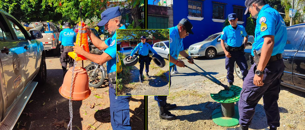 Retiran llantas y otros objetos que eran utilizados para reservar parqueo en la calle
