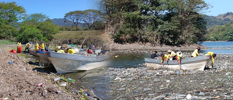 Retiran cientos de botellas y otros plásticos en jornada de limpieza en zonas del río Lempa