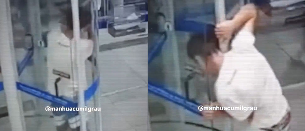 Brasil: sujeto entra a banco a robar y quedó atrapado en puerta giratoria