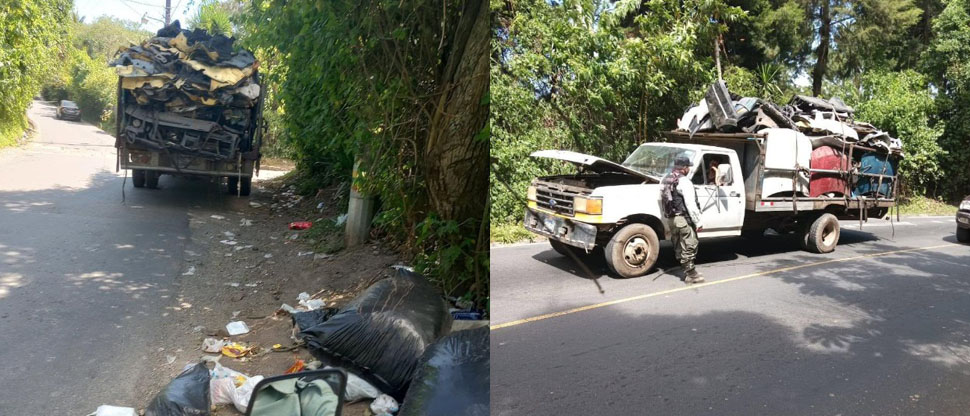 Sancionan a conductor por estar arrojando desechos sólidos en calle hacia Comasagua