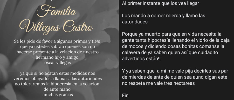 Esquela genera reacciones por advertir a sus familiares a no llegar a la vela porque son hipócritas