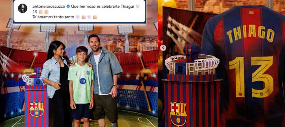 Familia de Messi celebra el cumpleaños de Thiago con temática del Barcelona