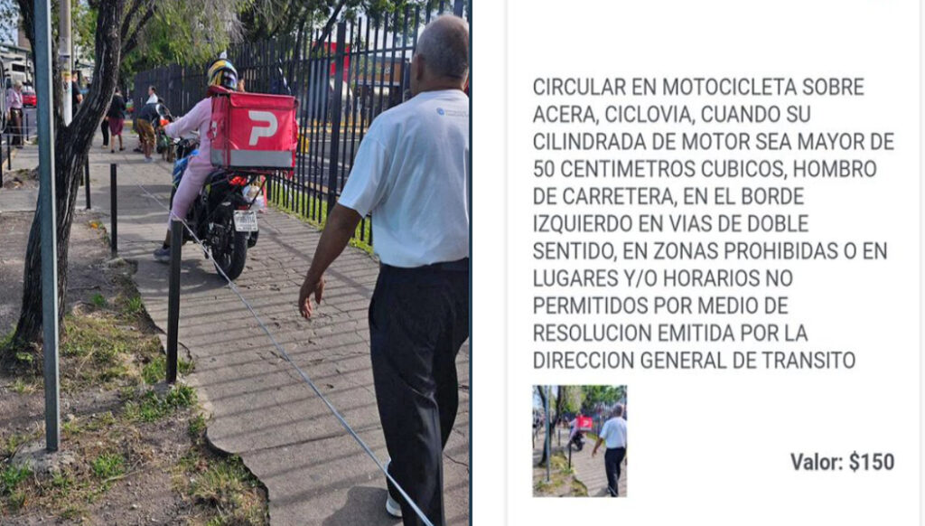 Sancionan a repartidor delivery por circular en la acera y poner en peligro a peatones