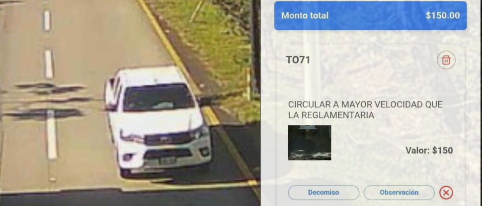 Conductor es sancionado por sistema de fotomulta tras conducir a excesiva velocidad