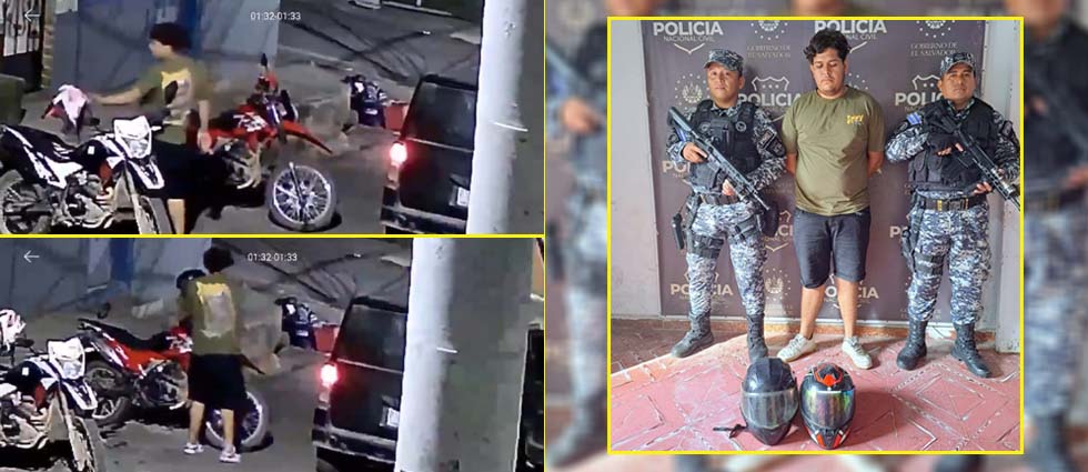 ¡Efectividad policial! Arrestan a sujeto que fue captado hurtando cascos de motocicleta en Sensuntepeque