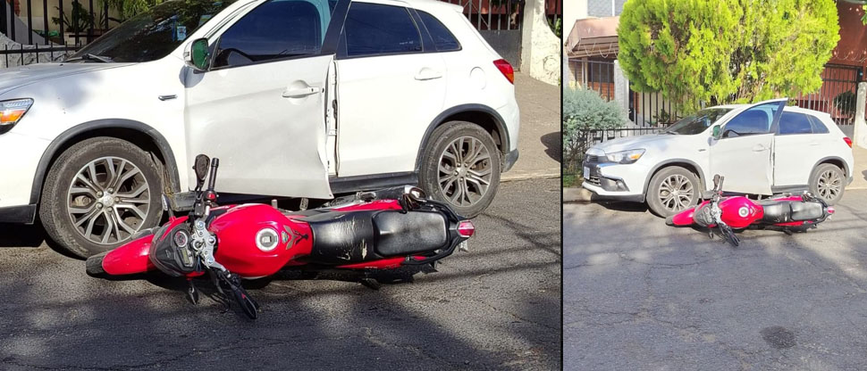 Motociclista y conductor de vehículo ocasionan accidente de tránsito