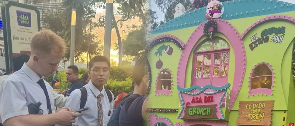 Captan a misioneros mormones disfrutando de la Villa Navideña en el Centro Histórico