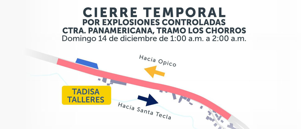 VMT informa de un cierre temporal de la Carretera Los Chorros por trabajos con explosivos