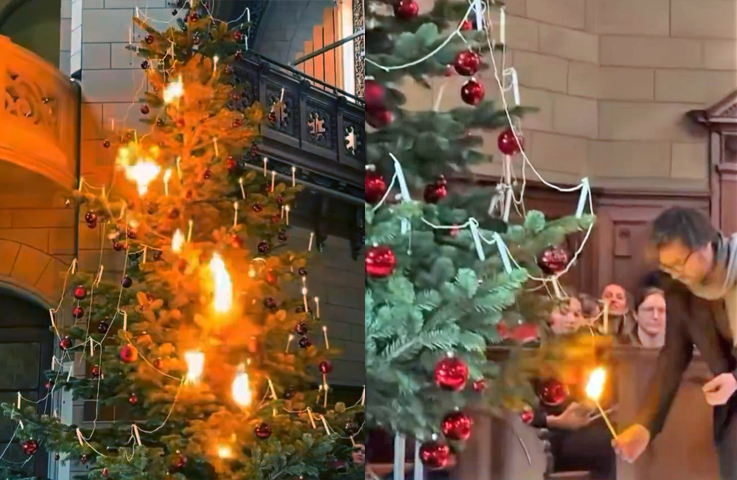 Tradición: en Suiza el encendido de árbol de navidad incluye velas y fuego real