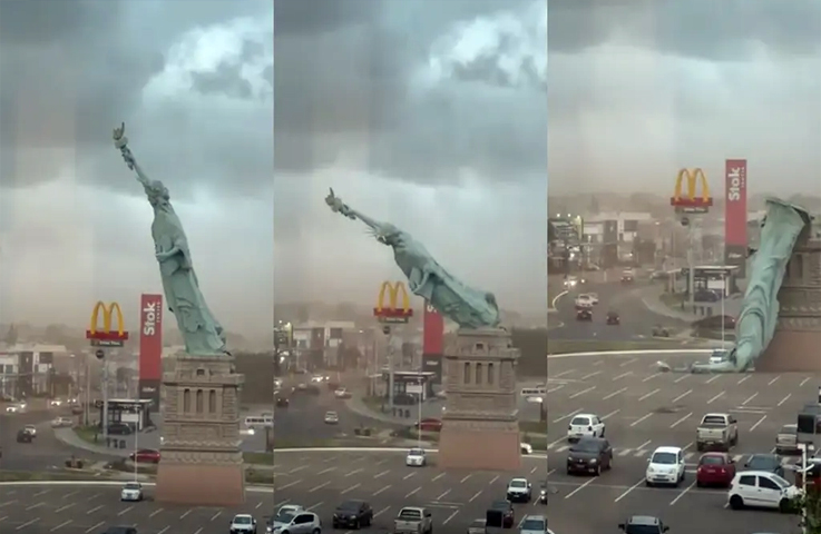 Cae estatua de la Libertad en Brasil; la emblemática réplica cedió debido a los fuertes vientos