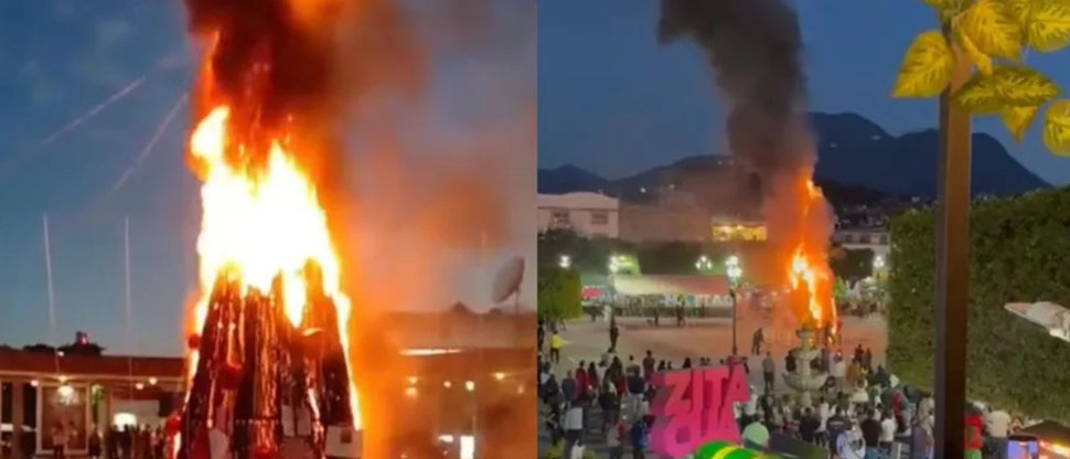 México: queman árbol de Navidad por asesinato de una joven en Michoacán