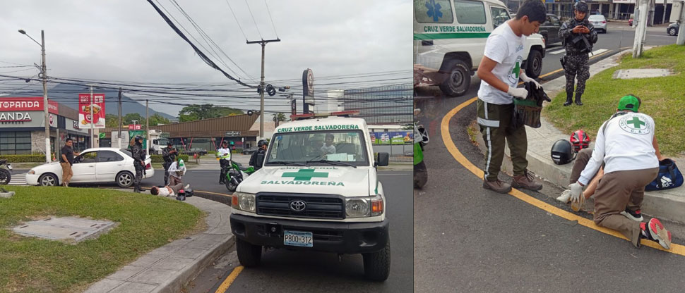Motociclista sufre graves lesiones tras ser atropellado por vehículo en el Salvador del Mundo