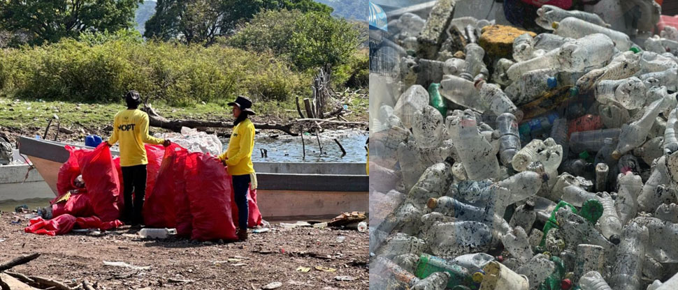 MOP realiza limpieza de desechos sólidos en lago de Suchitlán