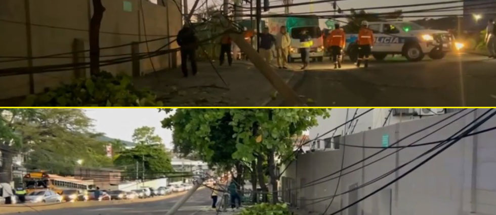 Paso cerrado en la avenida Francisco Gavidia: conductor chocó y derribó un poste