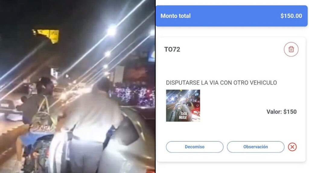 VMT sanciona a conductor que se disputaba la vía y puso el peligro la vida de un motociclista