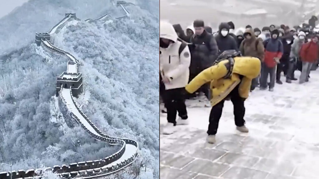 La Gran Muralla China se convierte en pista de hielo tras bajas temperaturas y tormentas de nieve
