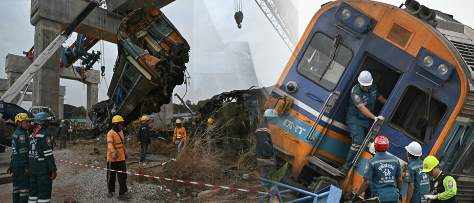 Tailandia: grúa cae sobre tren y deja al menos 28 muertos