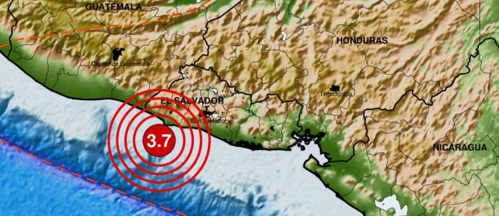 Sismo de 3.7 grados sacude parte de El Salvador esta tarde de lunes