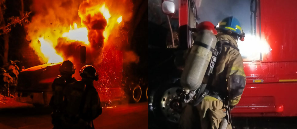 Tráiler se incendia repentinamente cuando circulaba sobre la carretera hacia Acajutla