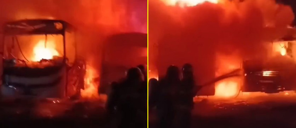Tres autobuses de la R-55 acaban en cenizas tras incendiarse repentinamente en Santa Ana