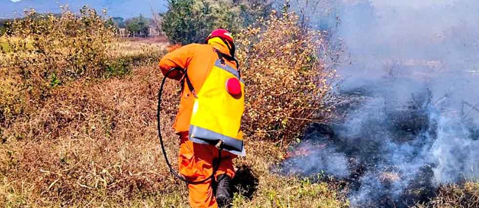 Una vez más, personal del CBES trabaja para sofocar incendio generado en terreno con abundante maleza