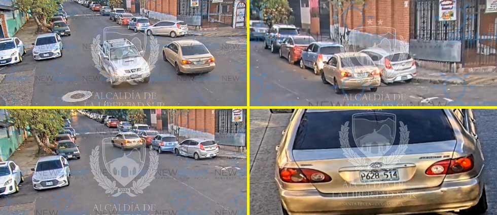 Graban a automovilista que chocó contra un auto estacionado y se dio a la fuga en Santa Tecla