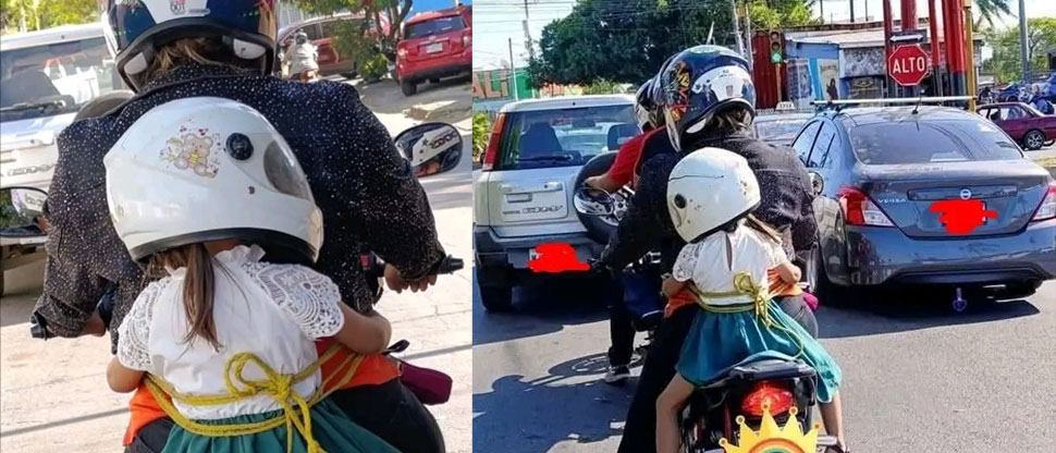 Madre motociclista se las ingenia para proteger a su hija ante cualquier accidente