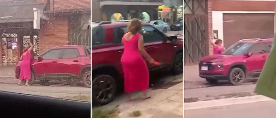 Mujer destruye con martillo el carro de su expareja por terminar la relación