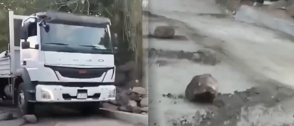 Conductor de camión causa daños en obras que realizan en calle comunitaria de San Vicente