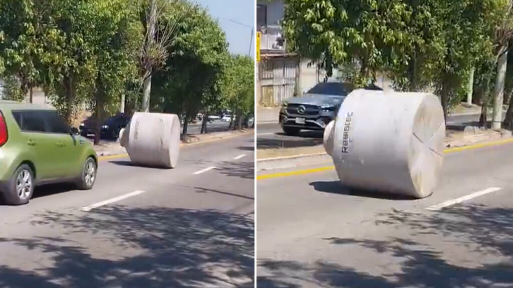 Tanque de almacenamiento cae de un camión y provoca complicaciones en San Salvador