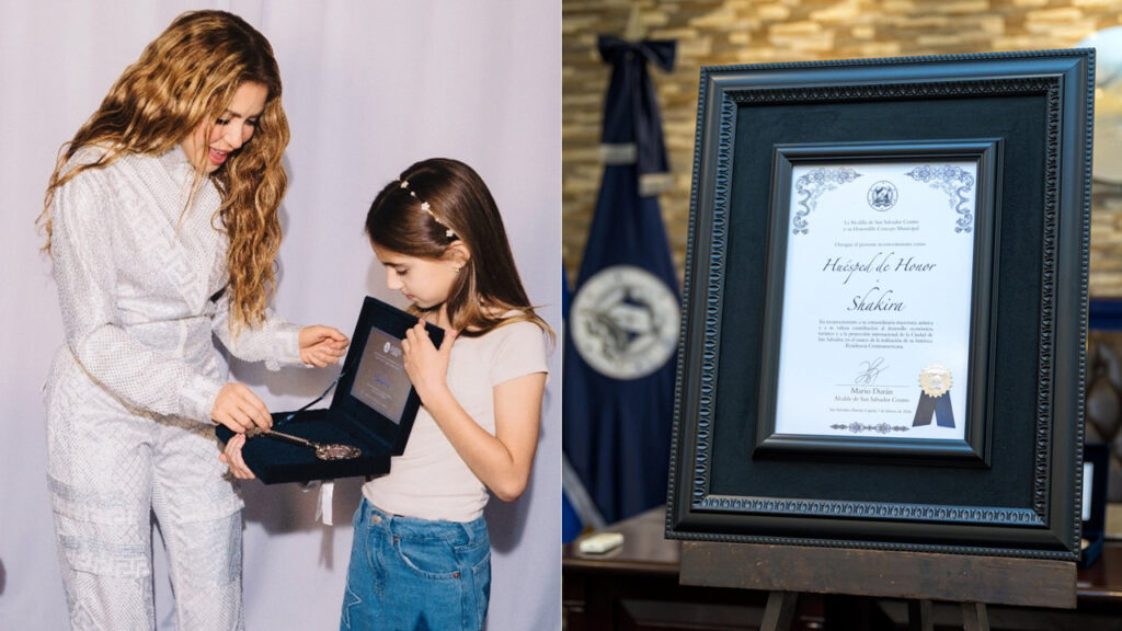 Shakira recibe Llave de la Ciudad y diploma Huésped de Honor de San Salvador Centro