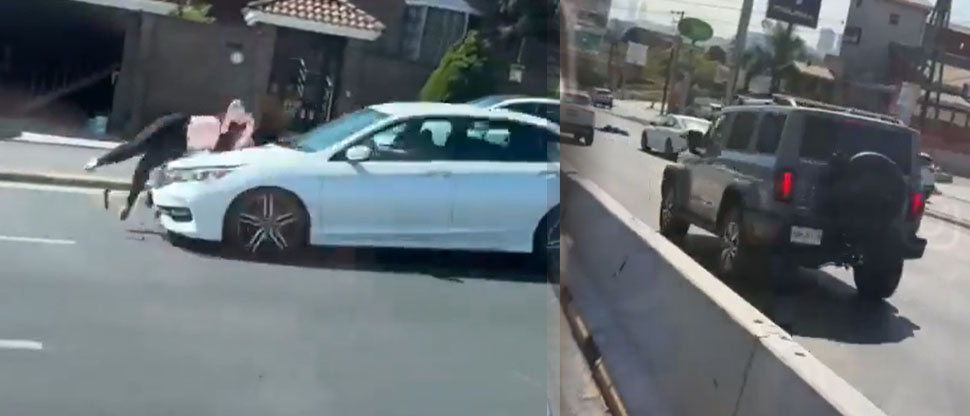 México: impactante vídeo de mujer lanzándose a vehículos