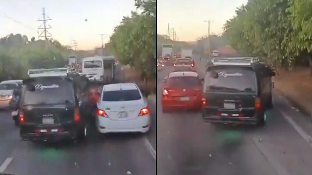 Momento en el que microbusero circula de manera temeraria y casi provoca un accidente vial
