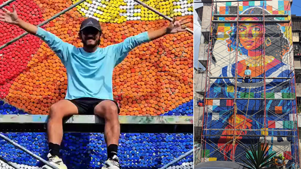 Mural creado con tapas recicladas en la Zacamil se perfila como el más alto del mundo