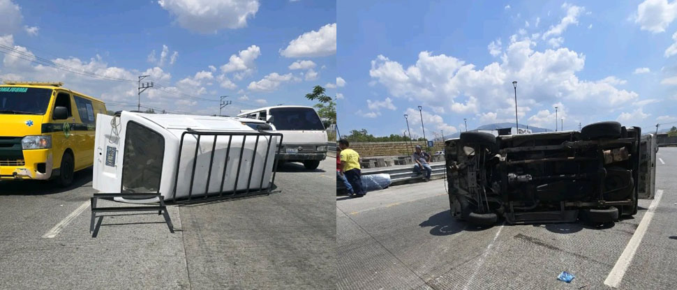 Panelito volcado tras chocar con un camión en redondel Claudia Lars