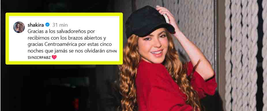 Shakira agradece a los salvadoreños por sus 5 conciertos en El Salvador