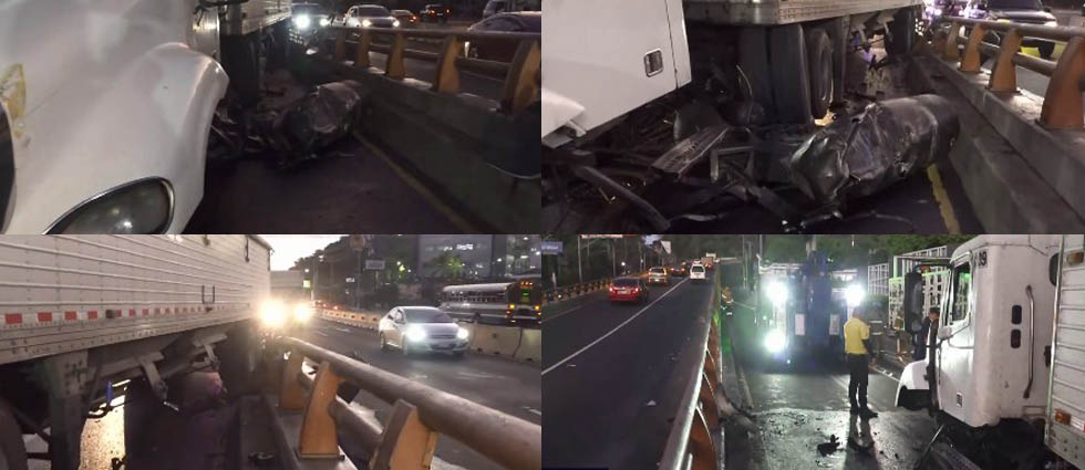 Furgón a excesiva velocidad se estrella sobre paso a desnivel en Santa Tecla