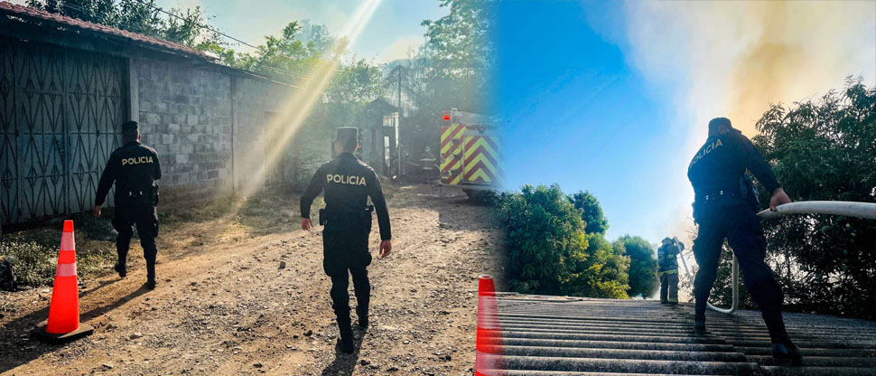 Policías colaboran para sofocar incendio en vivienda en San Miguel Centro