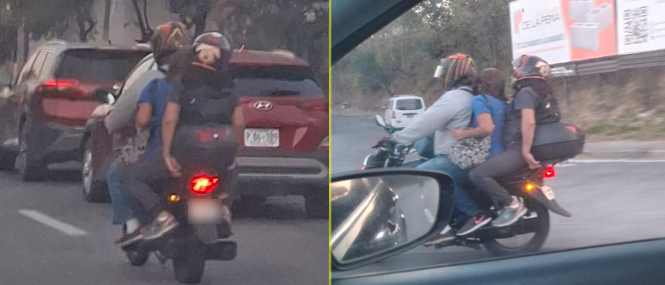 Captan a hombre que viaja acompañado de dos mujeres en la misma motocicleta