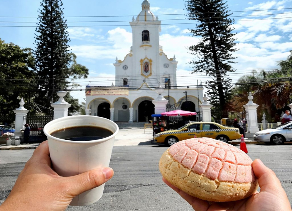 Regalan café y pan a salvadoreños que circulan frente a la Basílica de Guadalupe