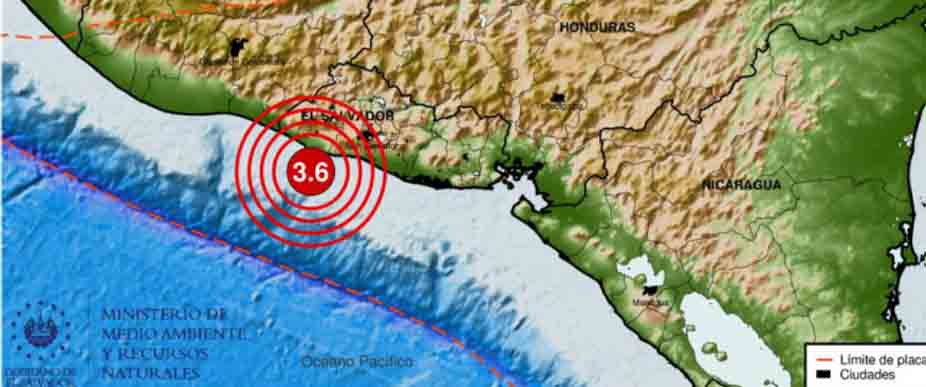 Sismo sensible  de 3.6 este miércoles en la costa de Sonsonate