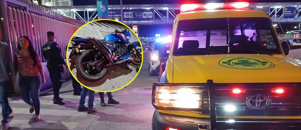 Apopa: motociclista se accidenta frente a centro comercial, se levanta y se marcha