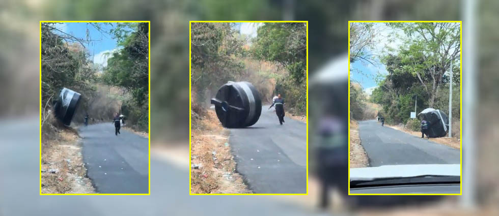 Viralizan video de hombres corriendo tras un tanque luego de caer del camión que lo transportaba